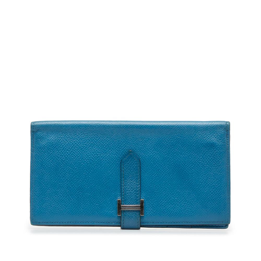 Hermès B Hermès Blue Calf Leather Epsom Bearn Wallet France