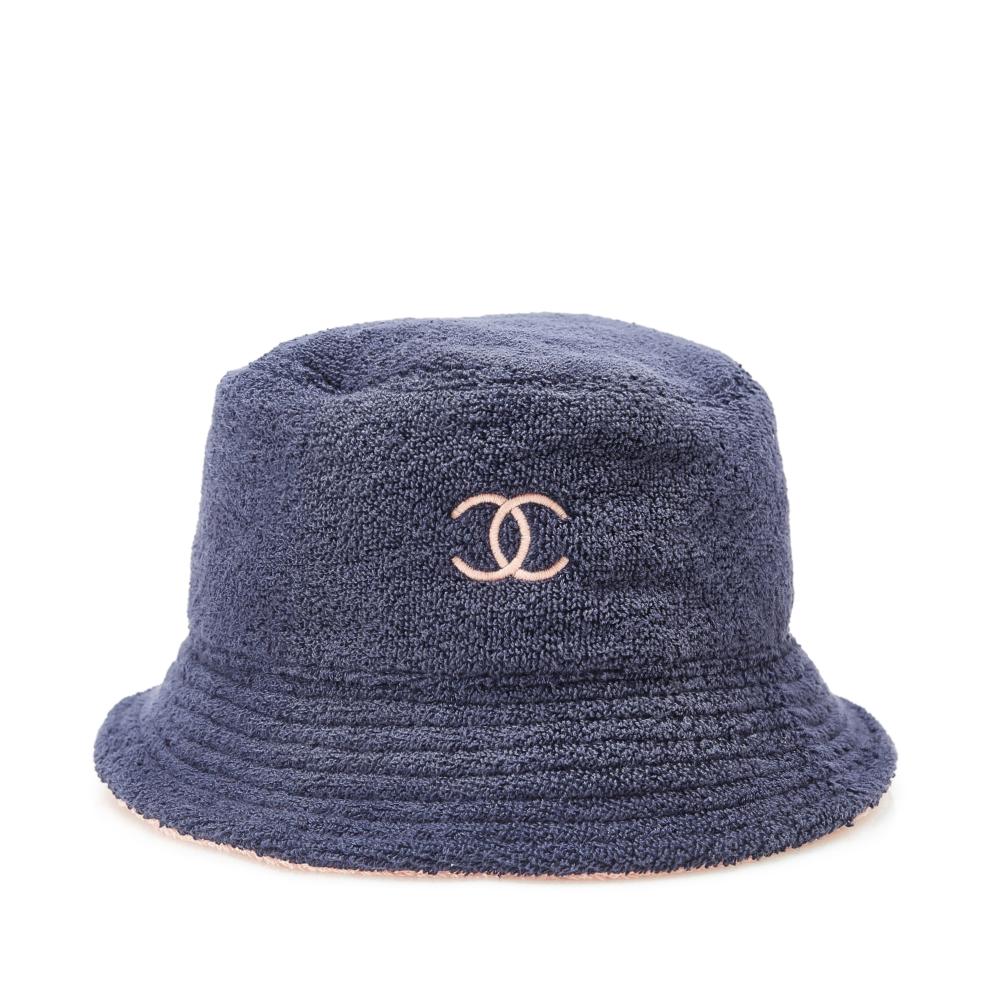 Chanel AB Chanel Blue Navy Cotton Fabric Terry Cloth CC Bucket Hat France