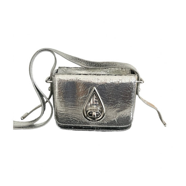 Kenzo Metallic Silver Cracked Leather Raindrop Crossbody Bag