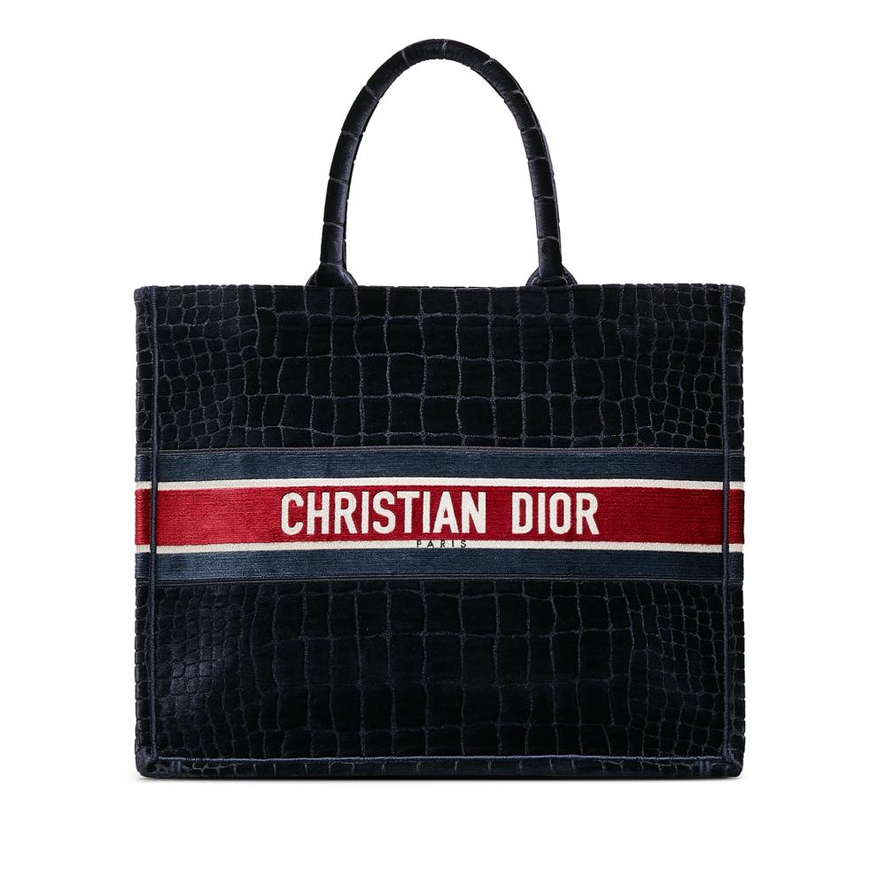 Christian Dior AB Dior Blue Velvet Fabric Large Embossed Book Tote Italy