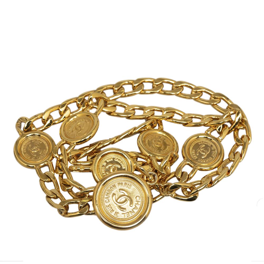 Chanel AB Chanel Gold Gold Plated Metal Medallion Chain-Link Belt France