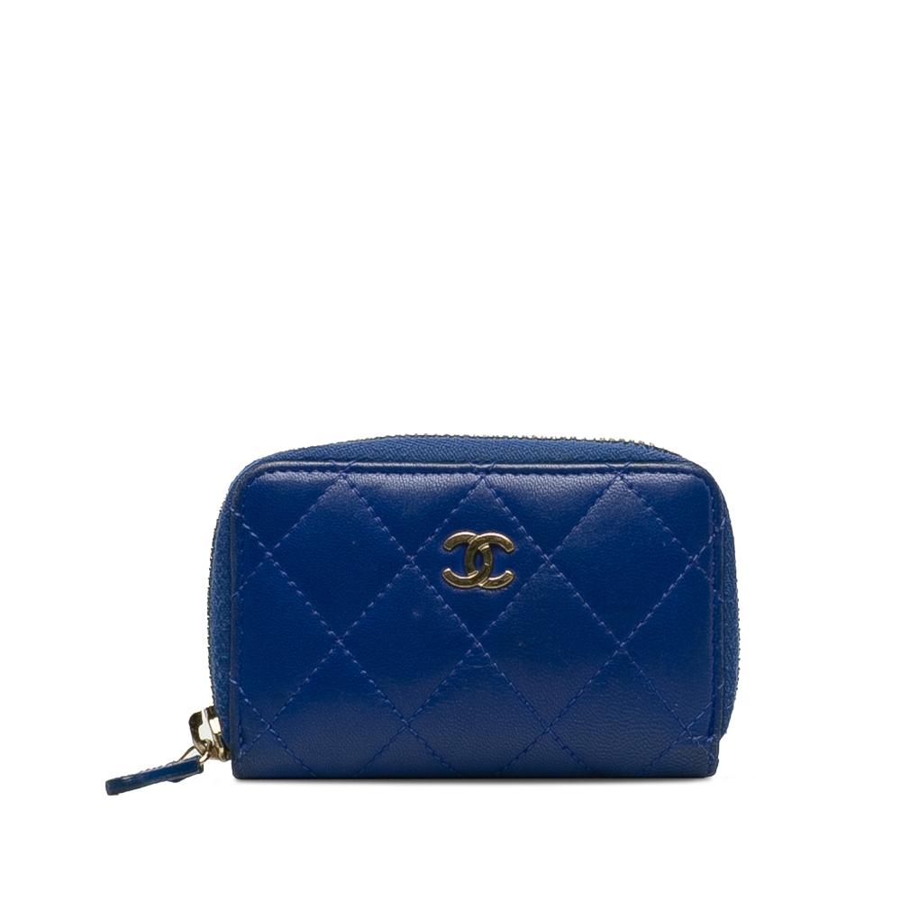 Chanel B Chanel Blue Lambskin Leather Leather CC Lambskin Coin Pouch Italy