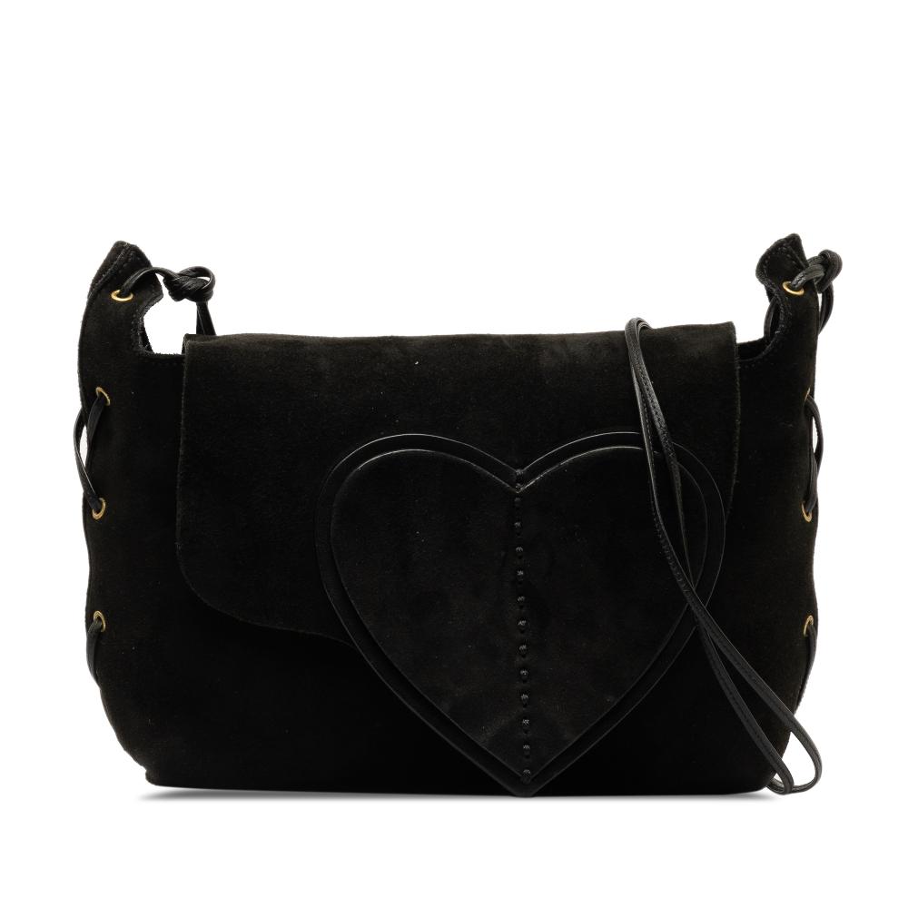Gucci B Gucci Black Suede Leather Heart Crossbody Italy