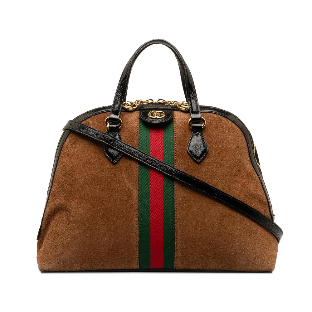 Gucci AB Gucci Brown Suede Leather Medium Web Ophidia Satchel Italy