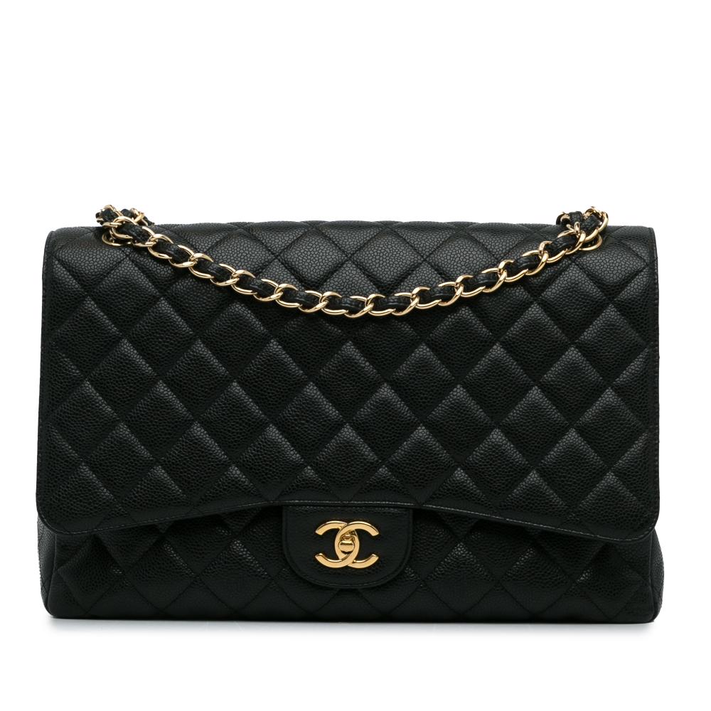 Chanel AB Chanel Black Caviar Leather Leather Maxi Classic Caviar Single Flap Bag France