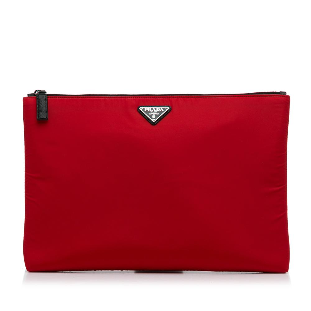 Prada AB Prada Red Nylon Fabric Tessuto Soft Zip Clutch China