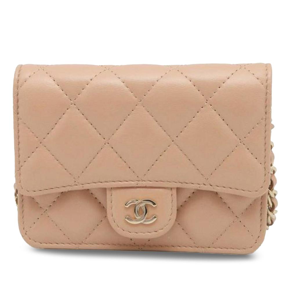 Chanel AB Chanel Brown Nude Lambskin Leather Leather Lambskin Mini Clutch with Chain Italy