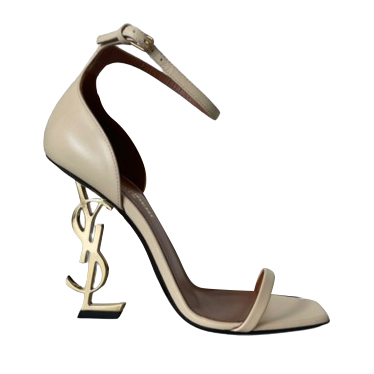 Saint Laurent Opyum Sandals with Gold-Tone Heel in Black Patent Leather