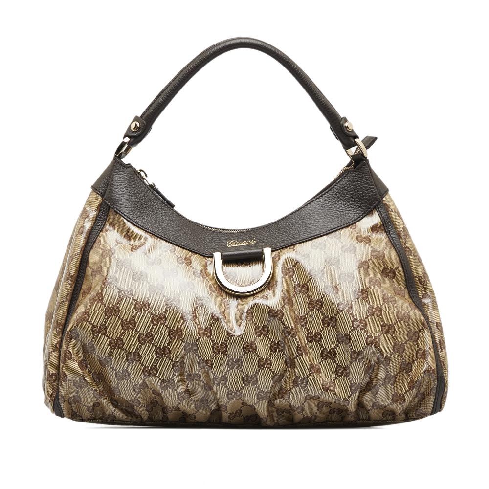 Gucci AB Gucci Brown Beige PVC Plastic GG Crystal Abbey D-Ring Shoulder Bag Italy