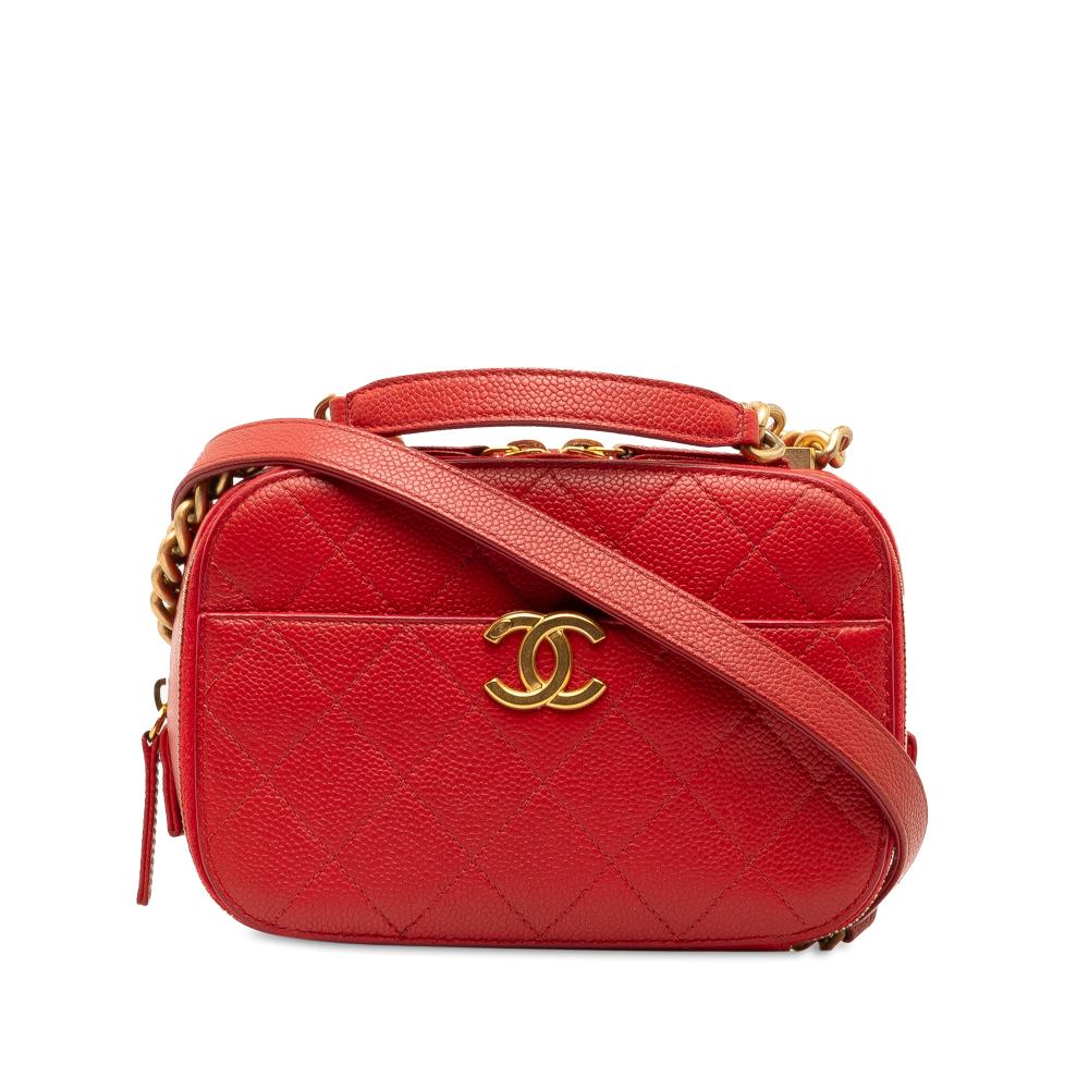 Chanel B Chanel Red Caviar Leather Leather Small Quilted Caviar Top Handle Camera Bag Italy