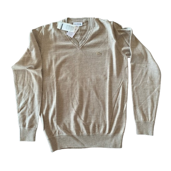 Lacoste Pull col V, 100 % laine Mérinos neuf