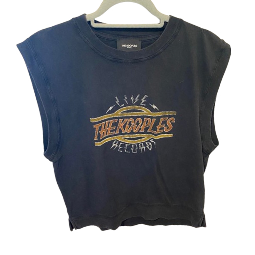 The Kooples BLACK WASHED COTTON SLEEVELESS T-SHIRT DESIGN
