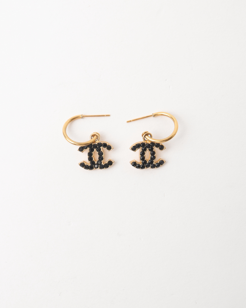 Chanel Cc Rhinestone Hoop Earrings