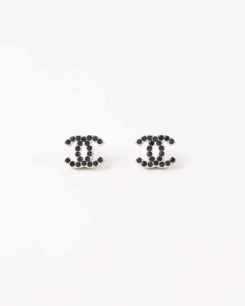 Chanel Cc Black Rhinestone Earrings