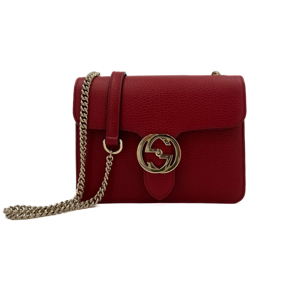 Interlocking Small Calf leather Leather 2-Ways Flap Shoulder Bag Red