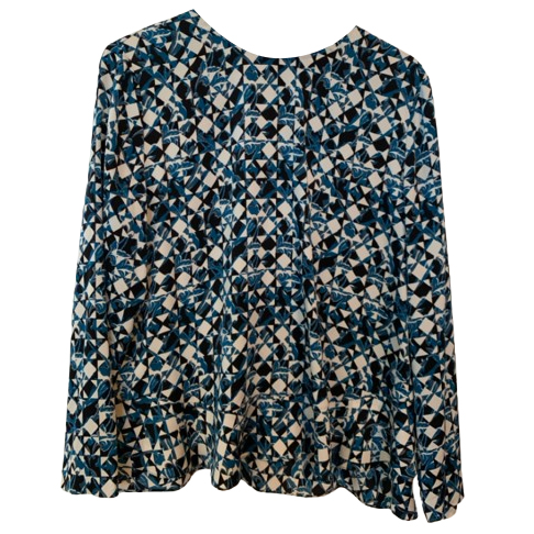 Diane von Furstenberg Blau gemusterte Seidenbluse