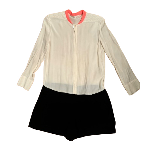 Maje Short Jumpsuit (black shorts with white shirt)