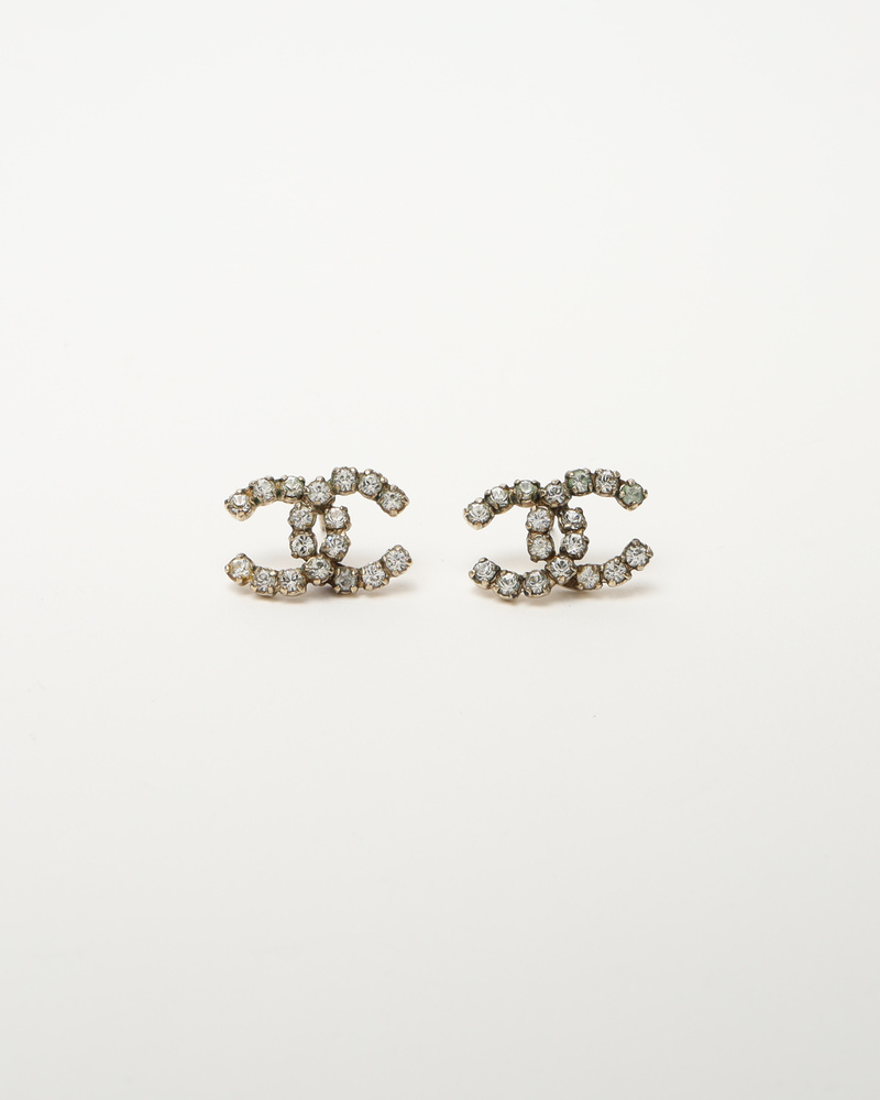 Chanel Cc Rhinestone Earrings