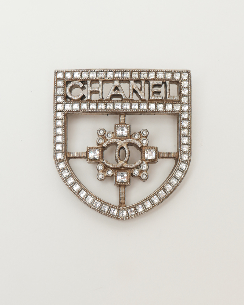 Chanel Crest Emblem Rhinestone Brooch
