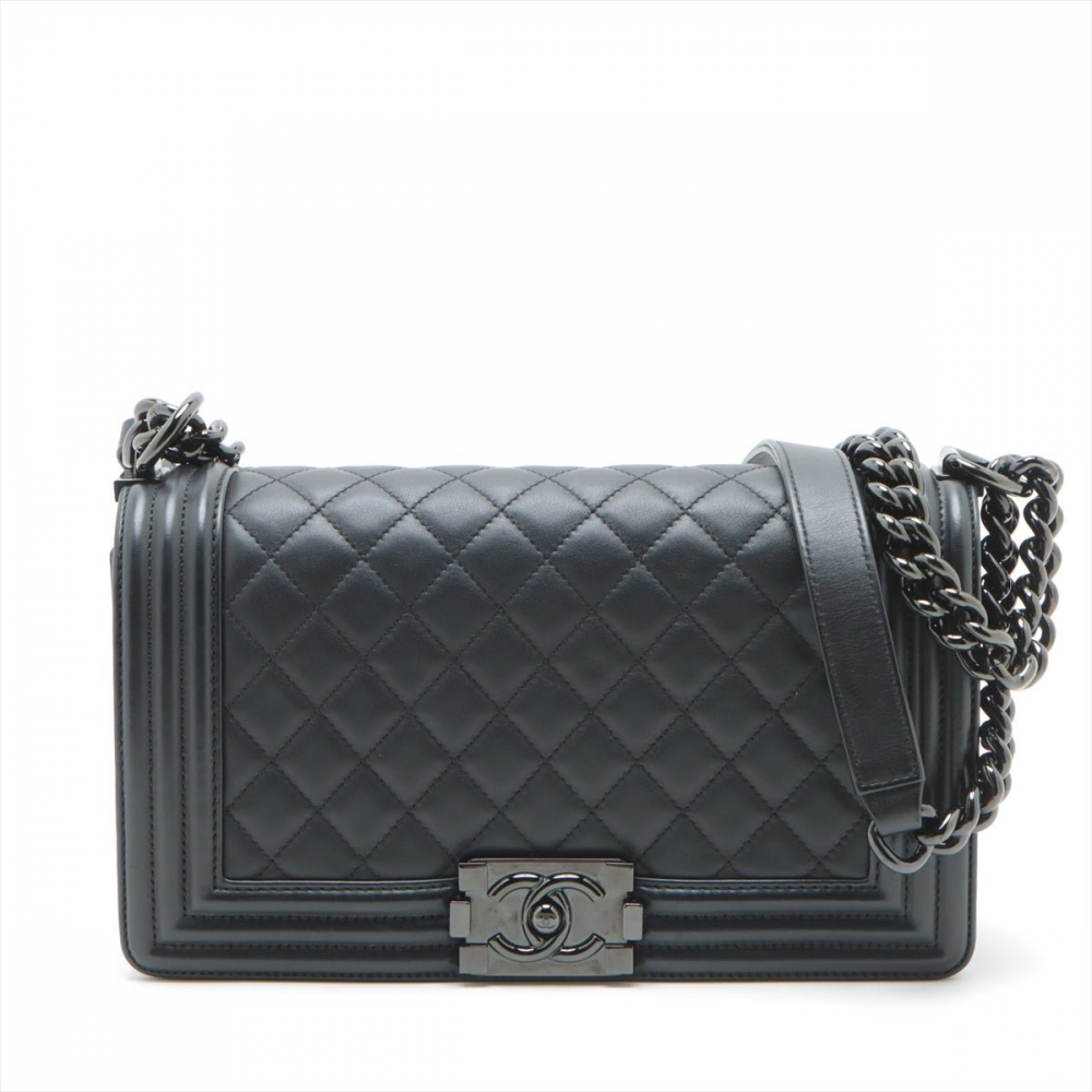 Chanel Boy Medium Quilted Lambskin Leather  Bag Black