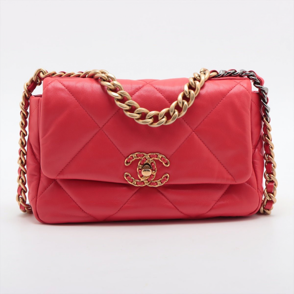 Chanel 19 Medium Matelassè Lambskin Leather 2-Ways Flap Handbag Red