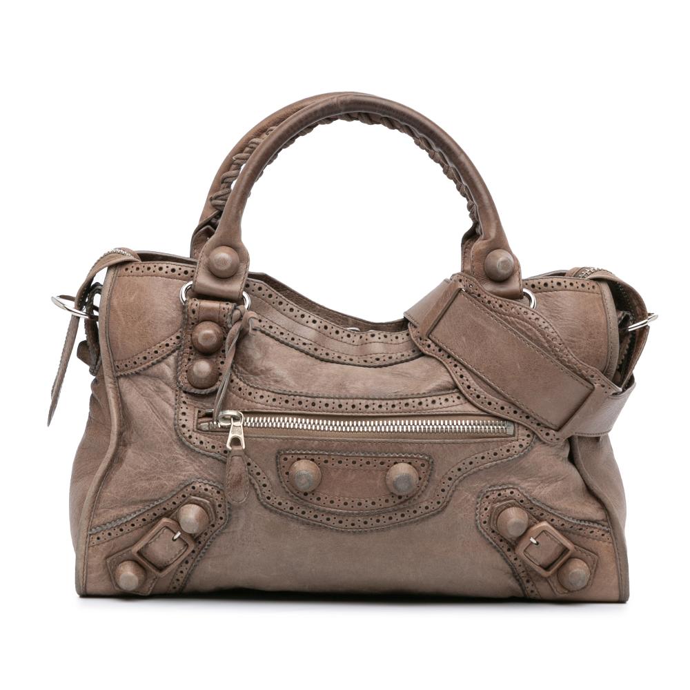 Balenciaga B Balenciaga Brown Lambskin Leather Leather Lambskin Motocross City Giant Brogues Satchel Italy