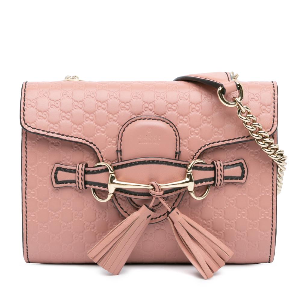 Gucci B Gucci Pink Calf Leather Mini Microguccissima Emily Crossbody Italy