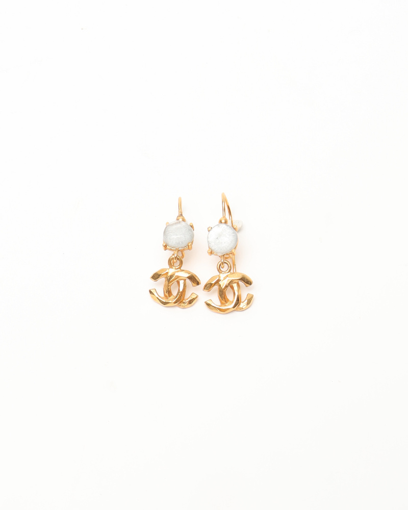 Chanel Coco Mark Stone Gold Earrings