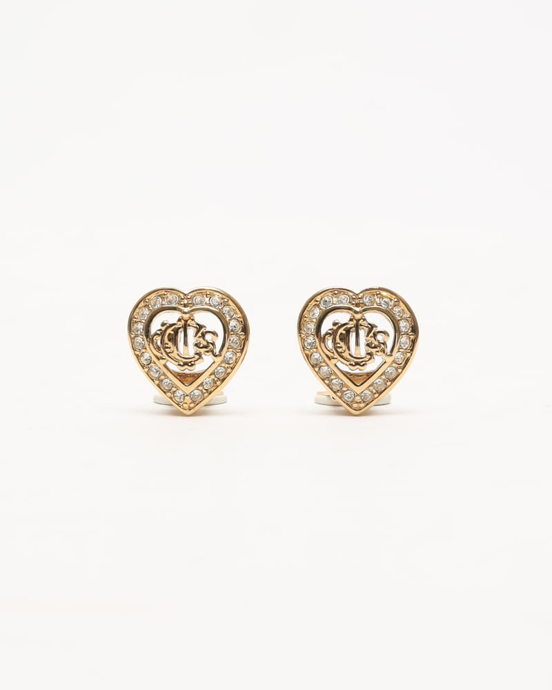 Christian Dior CD Rhinestone Logo Clip-On Earrings