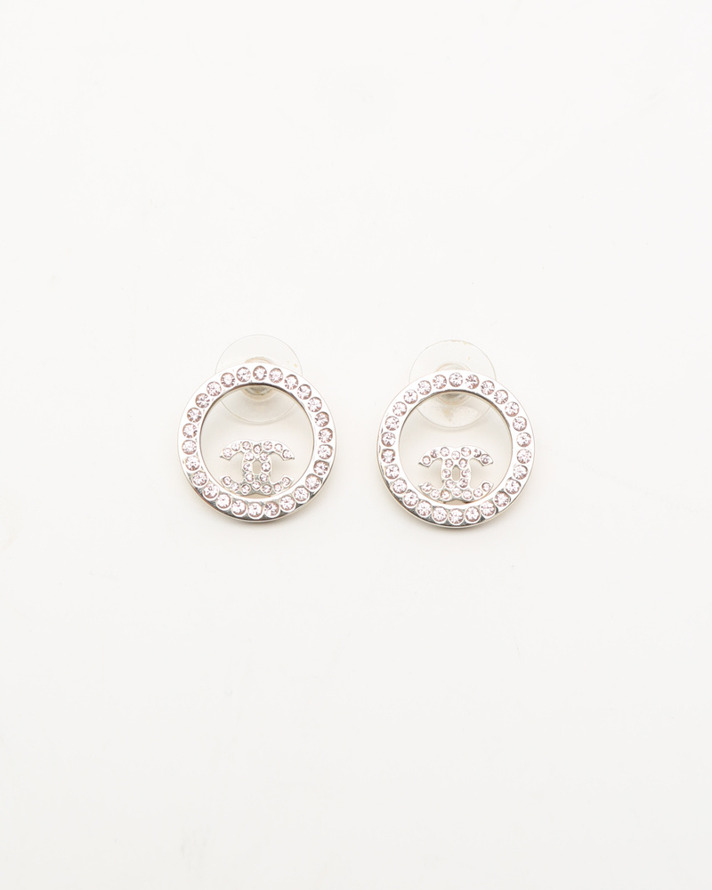 Chanel Coco Mark Circle Rhinestone Earrings