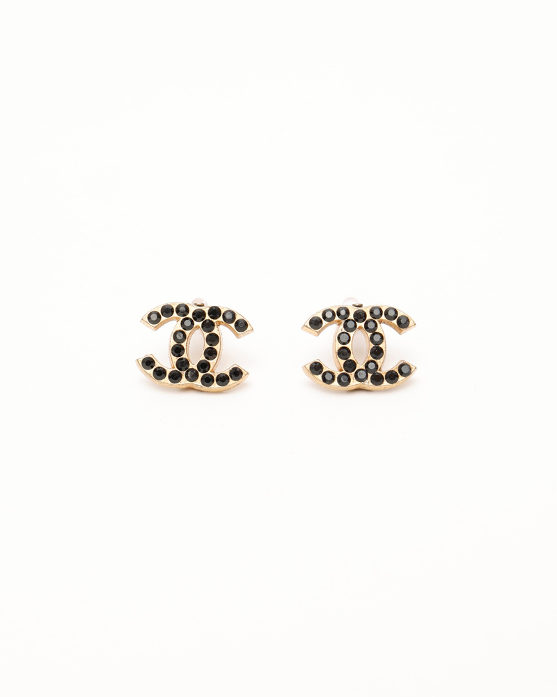 Chanel Coco Mark Gun Metal Clip-on Rhinestone Earrings