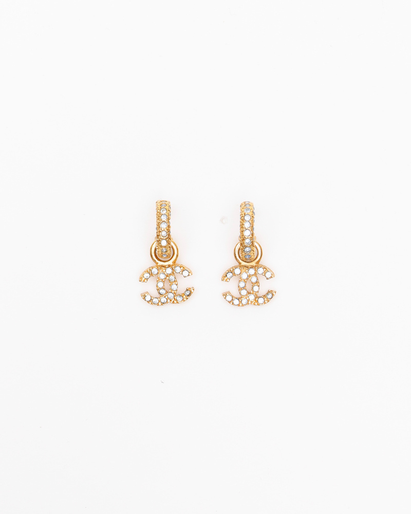 Chanel Coco Mark Rhinestone Dangling Earrings