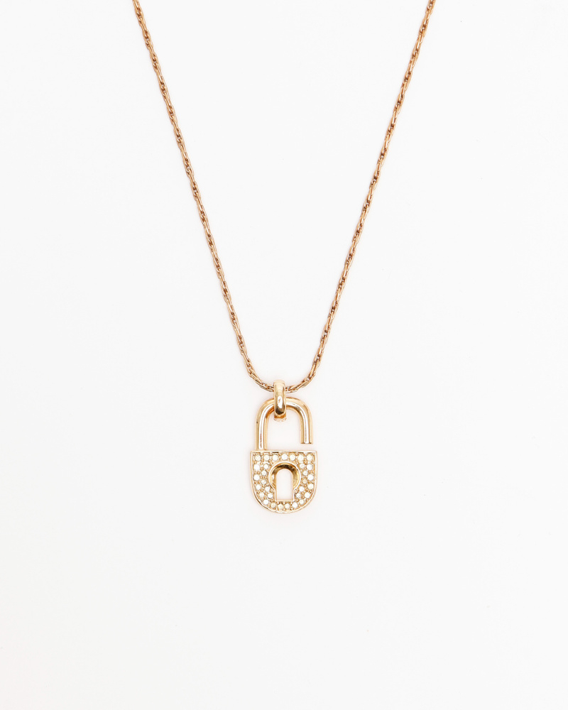 Christian Dior Rhinestone Padlock Charm Necklace