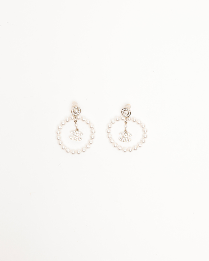 Chanel Coco Mark Rhinestone Dangling Earrings