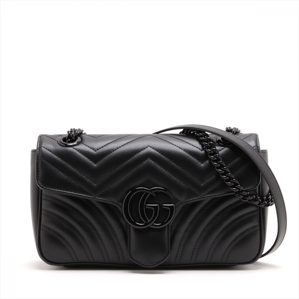 Gucci GG Marmont Small Chevron Leather Flap Bag Black