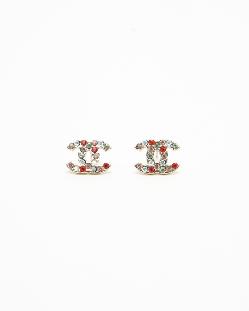 Chanel Coco Mark Colored Rhinestone Earrings