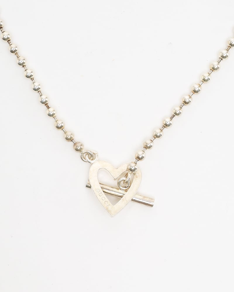 Gucci Ball Chain Heart Silver Necklace