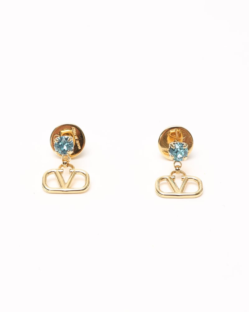 Valentino V logo Signature Rhinestone Earrings