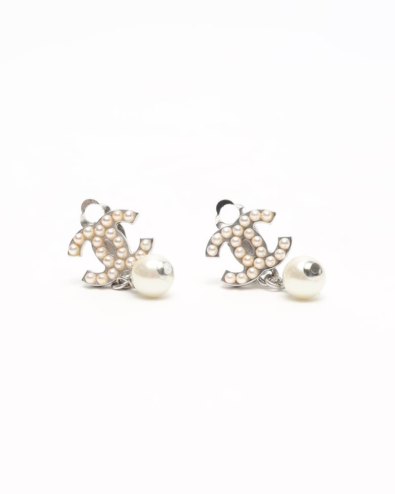 Chanel Coco Mark Rhinestone and Pearl Earrings