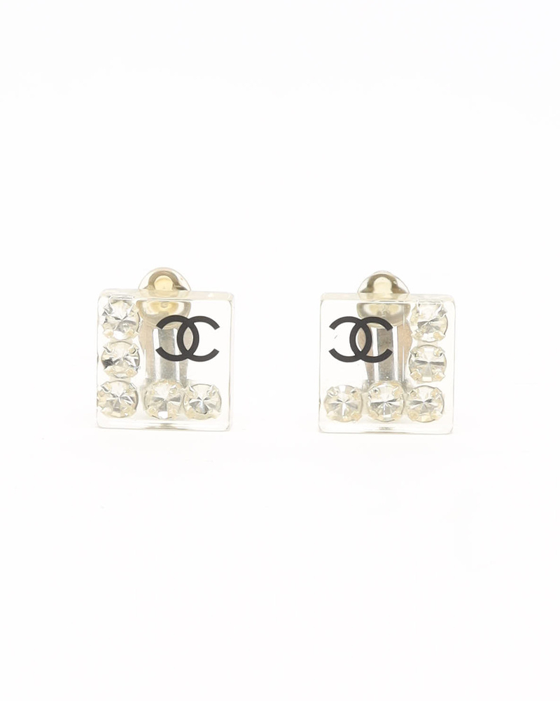 Chanel Square Rhinestone Clip-on Earrings