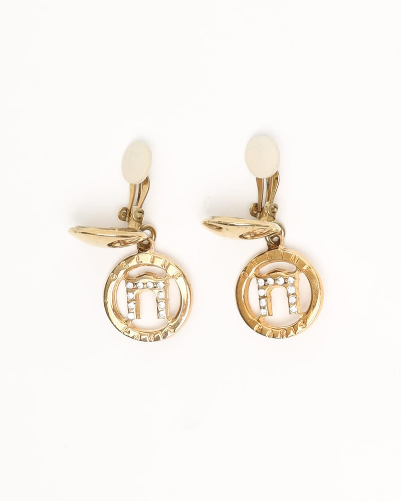 Celine Céline Rhinestone Dangle Clip-on Earrings