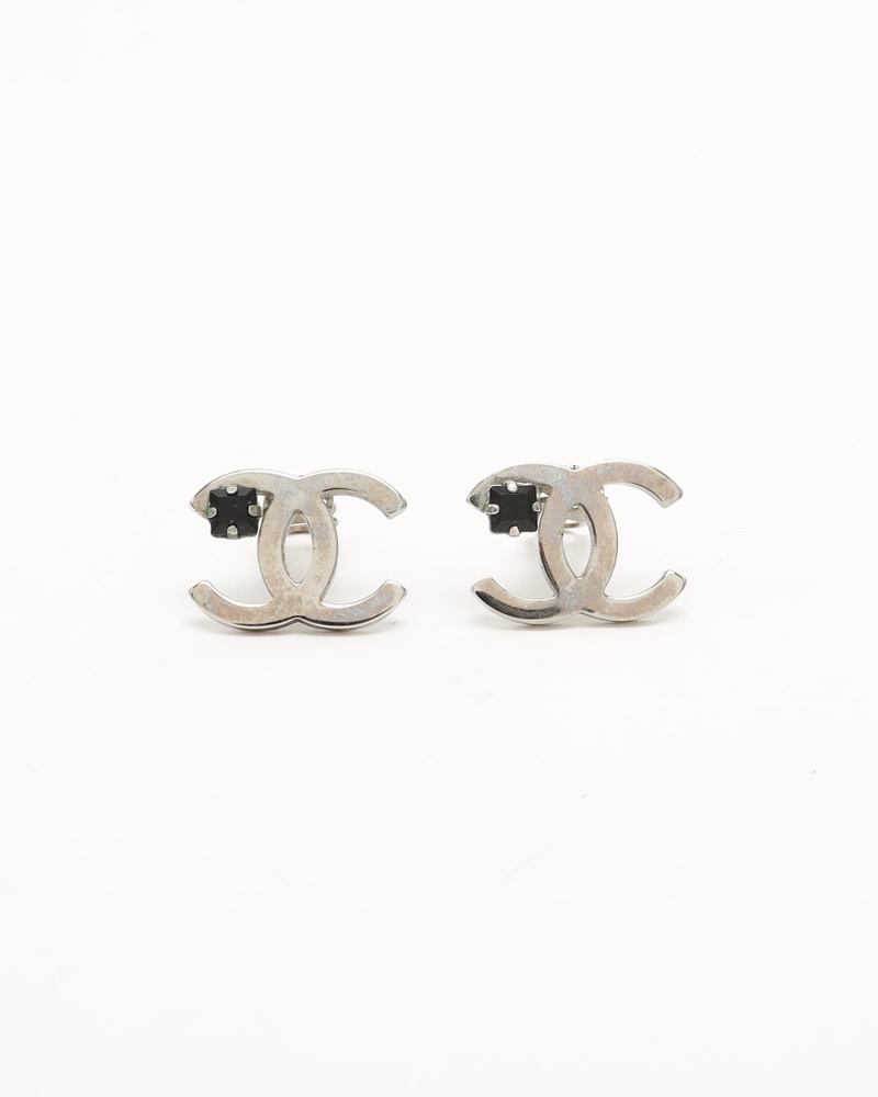 Chanel Coco Mark Black Stone Clip-on Earrings