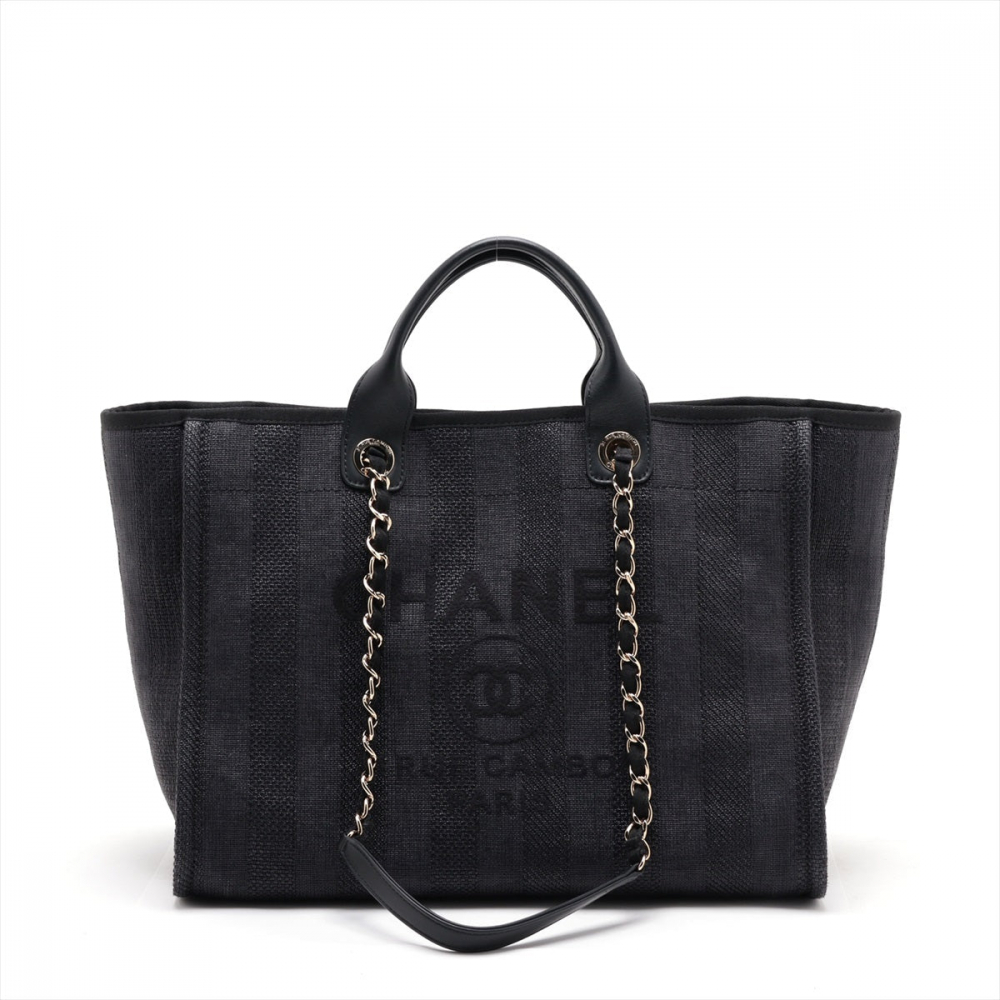 Chanel Deauville Medium Raffia 2-Ways Tote Bag Blue