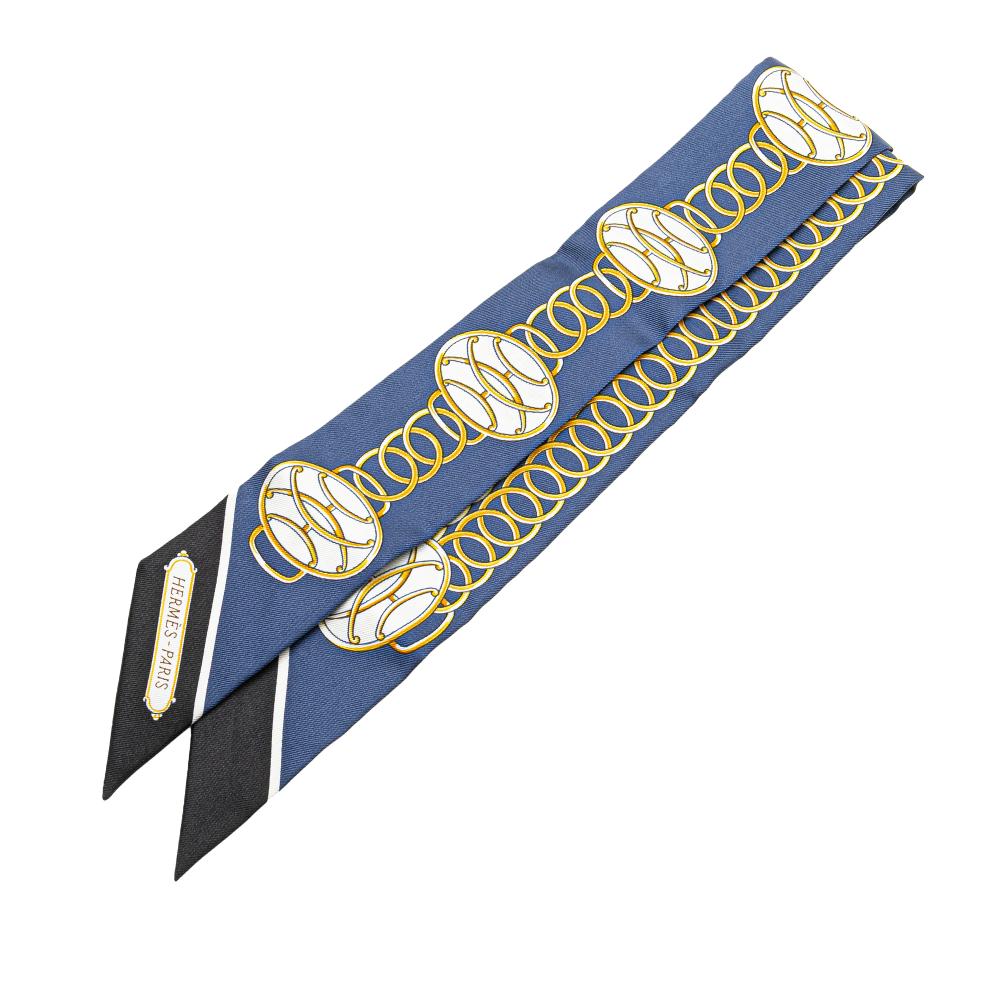 Hermès A Hermès Blue with Multi Silk Fabric Lift Profile Twilly Scarf France