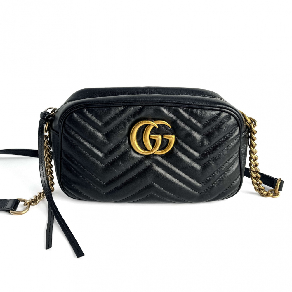 Gucci GG Marmont Small Matelassé Leather Camera Bag Black