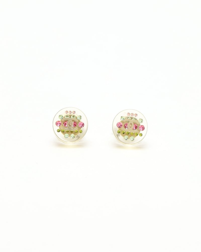 Chanel Coco Mark Resin Rhinestone Earrings