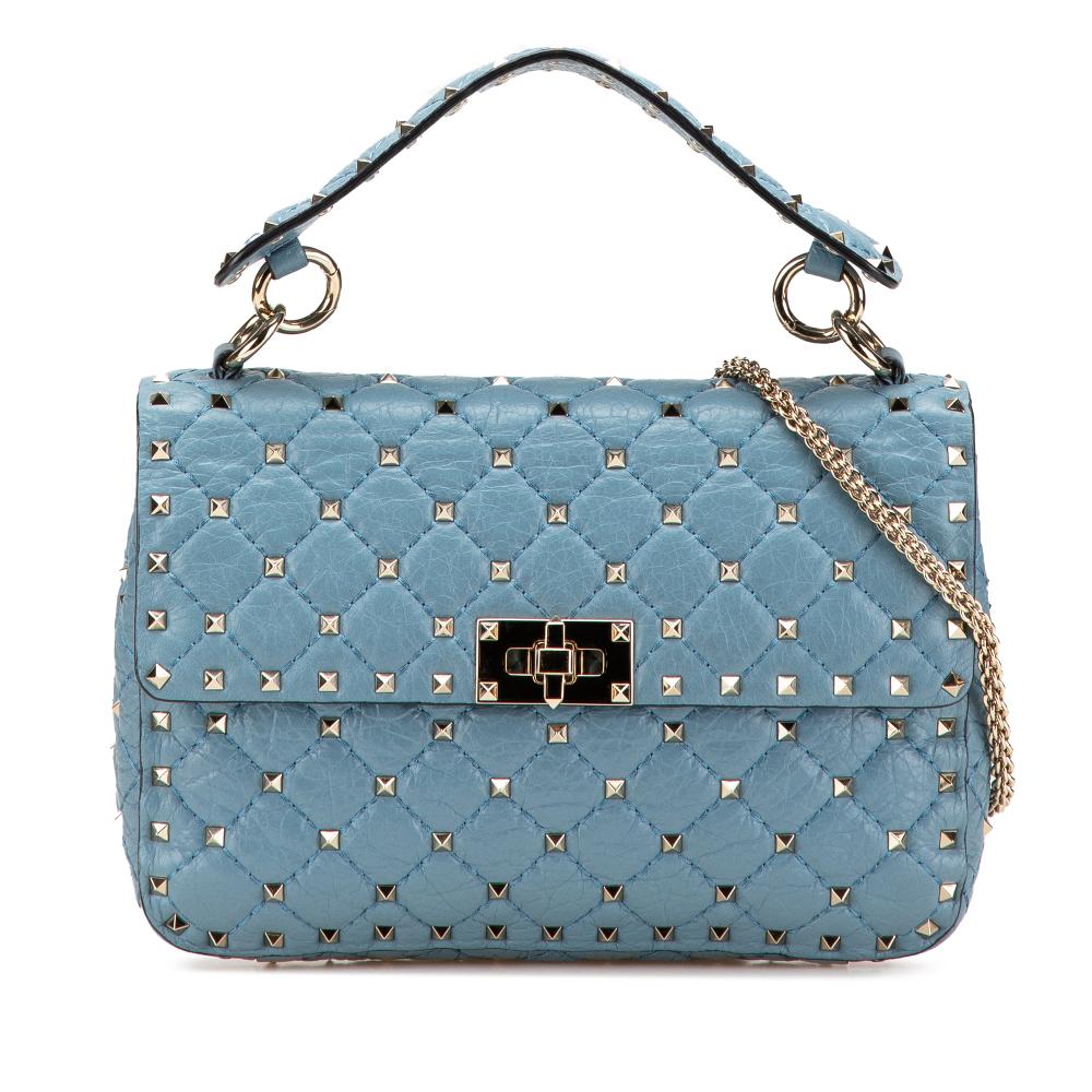 Valentino B Valentino Blue Nappa Leather Leather Medium Nappa Rockstud Spike Satchel Italy