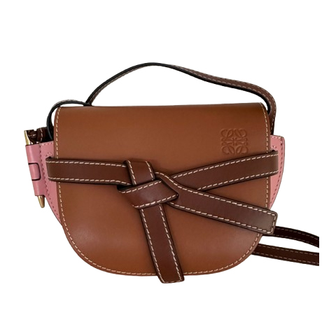 Loewe Gate Bag Mini Tan x Medium Pink Calf Leather Spain made Authentic