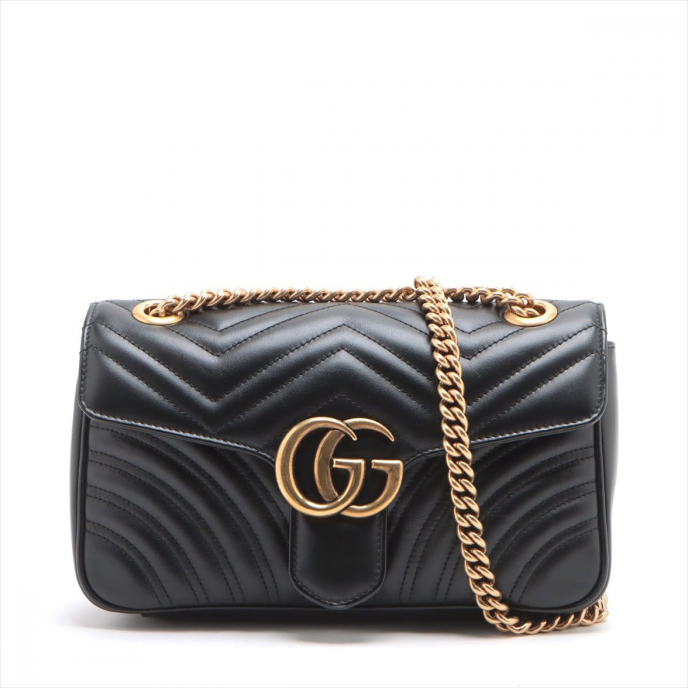 Gucci GG Marmont Small Chevron Leather Flap Bag Black