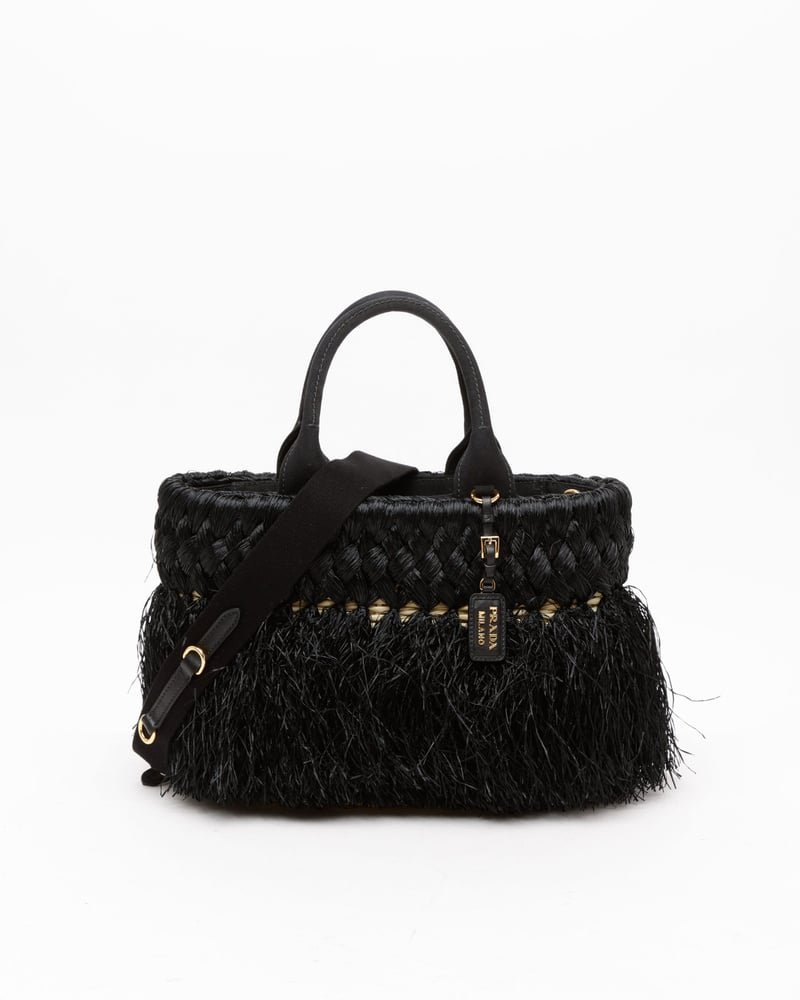 Prada Fringed Raffia Canapa Tote Bag